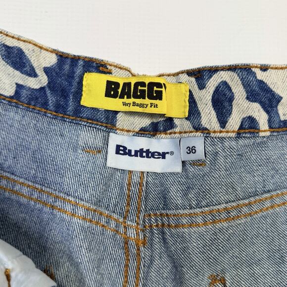 Butter Goods Baggy Jeans Mens 36 Blue White Floral Print Denim Pants Streetwear - Picture 10 of 16